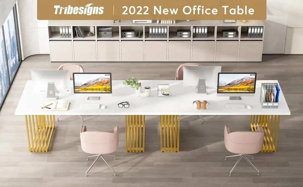 Bureau de direction blanc et doré 180 cm avec structure en fer stable - 10
