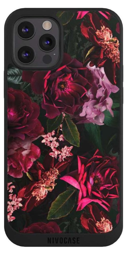 NIVOCASE Handyhülle für Apple iPhone 12 Pro Hülle NIVOpure Case Schwarz Blumen Blüte Rose