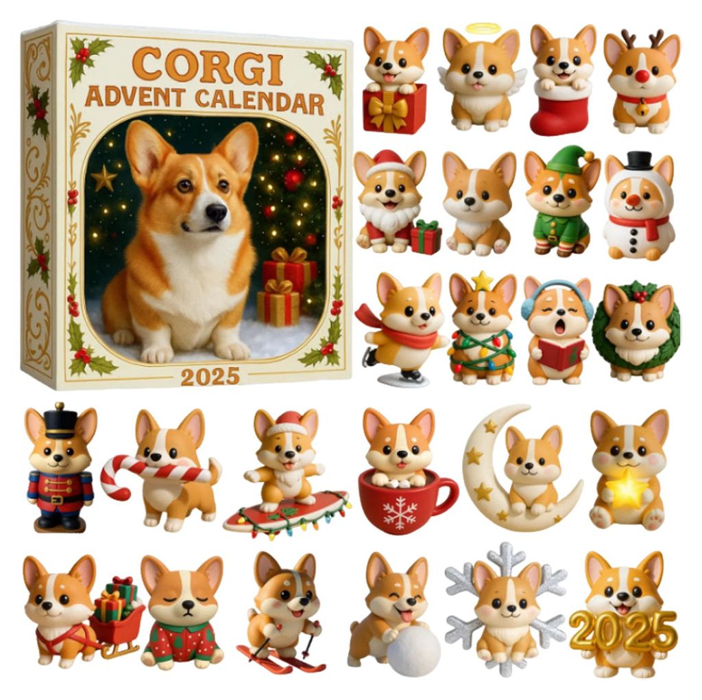Corgi-Weihnachts-Adventskalender 2025, 24 Tage Countdown-Kalender, Acryl-Ornamente mit Corgi-Motiv, Weihnachtsgeschenke für Hundeliebhaber