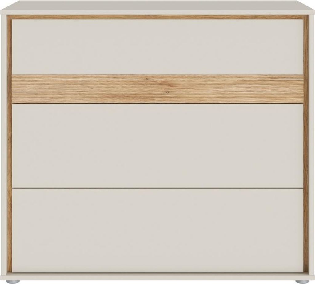 Schubkastenkommode >WEXLIN< 3 Schübe, sandfarbig / Mauvella Eiche Nachbildung - 96,3x84,1x50,2 (BxHxT)