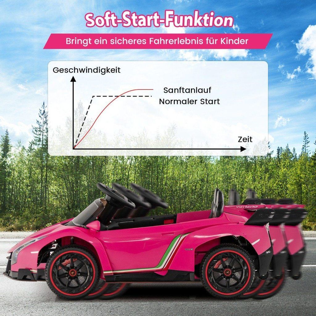 Kinder Lamborghini Elektroauto mit Fernbedienung & LED Scheinwerfer & Hupe & Musik Kinderauto Rosa