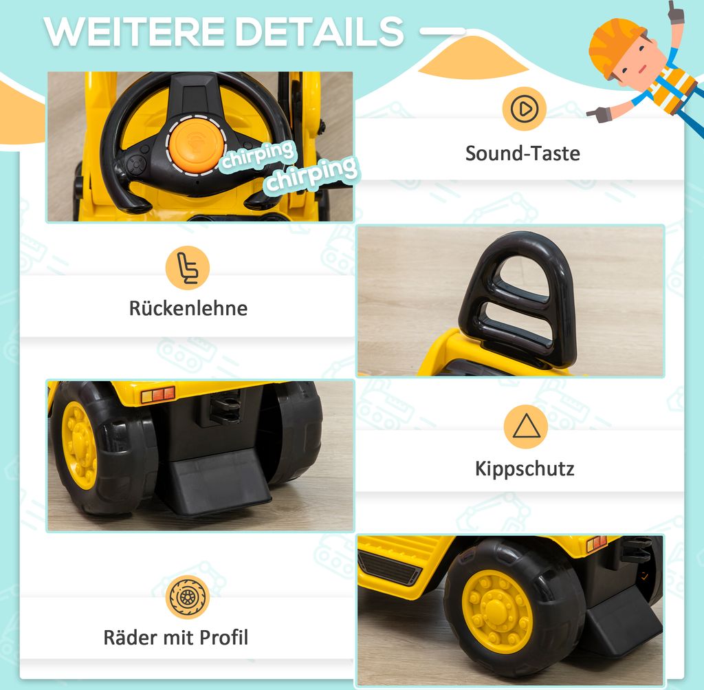 HOMCOM Sitzbagger, Aufsitzbagger mit Schaufel, Stauraum, Produktbild 6