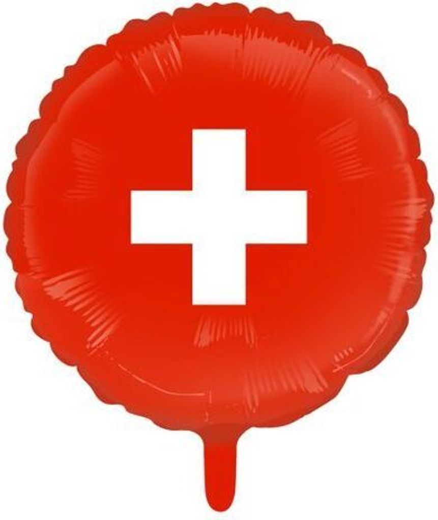 Folienballon mit Schweizer Flaggenmotiv, 46 cm Durchmesser, für Helium oder Luft