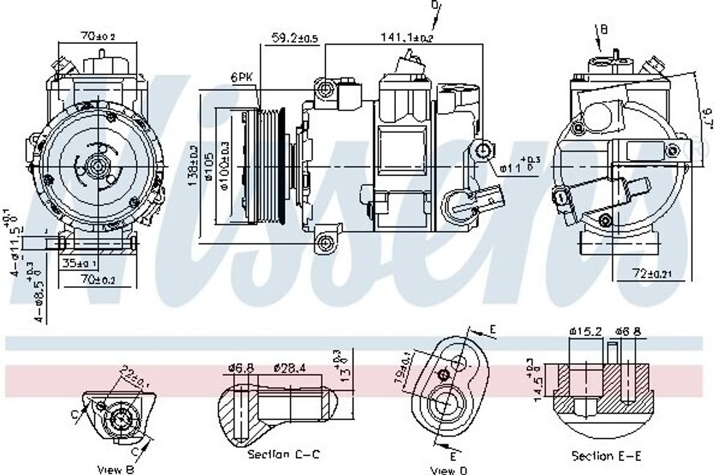 NISSENS 890773 Klimakompressor OE 7E0820803Q kompatibel mit Multivan VI, Caravelle VI, Transporter VI