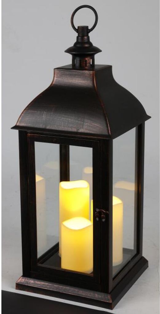 LED-Laterne inkl. 3 Kerzen 24x59x24cm batteriebetrieben Timerfunktion schwarz / weiß