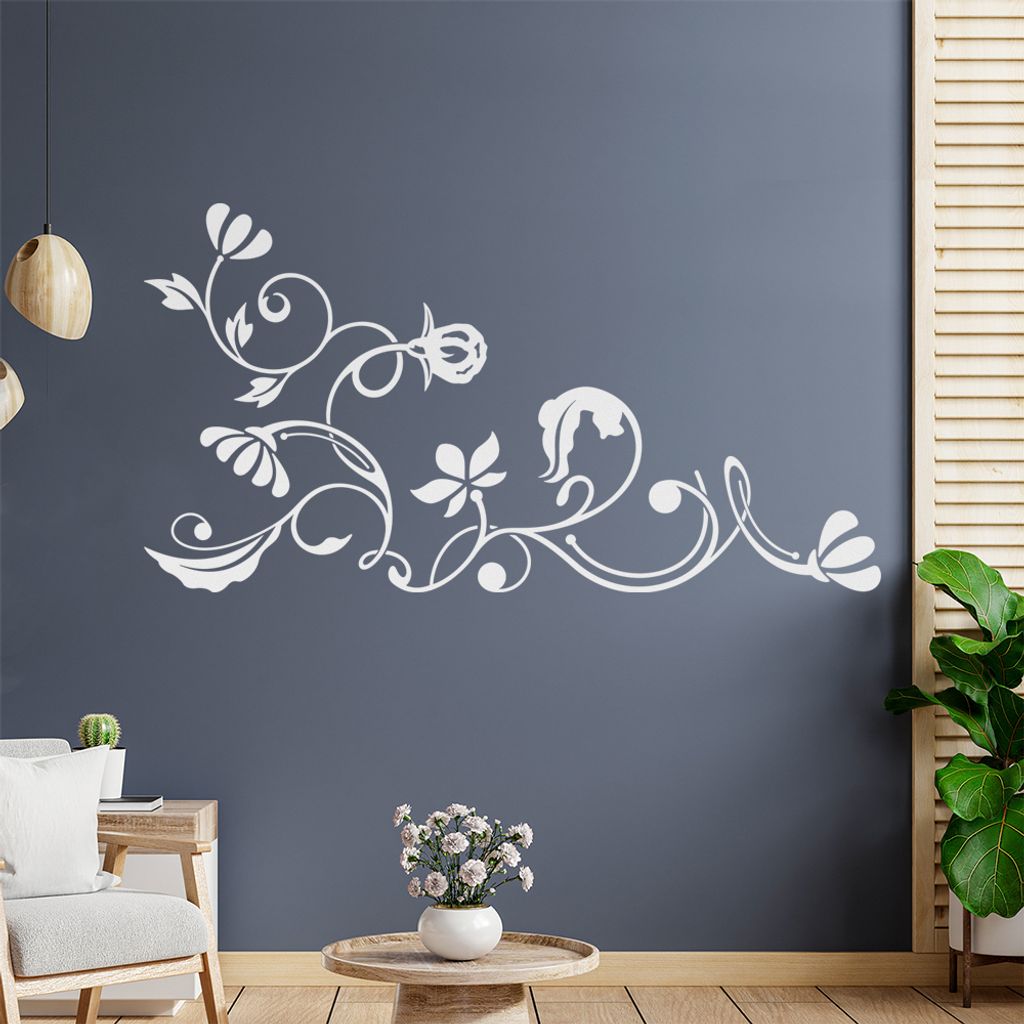 Eckeornament -Blüten - filigran Wandtattoo in 6 Größen - Wandaufkleber Wall Sticker - Dekoration, Küche, Wohnzimmer, Schlafzimmer, Badezimmer