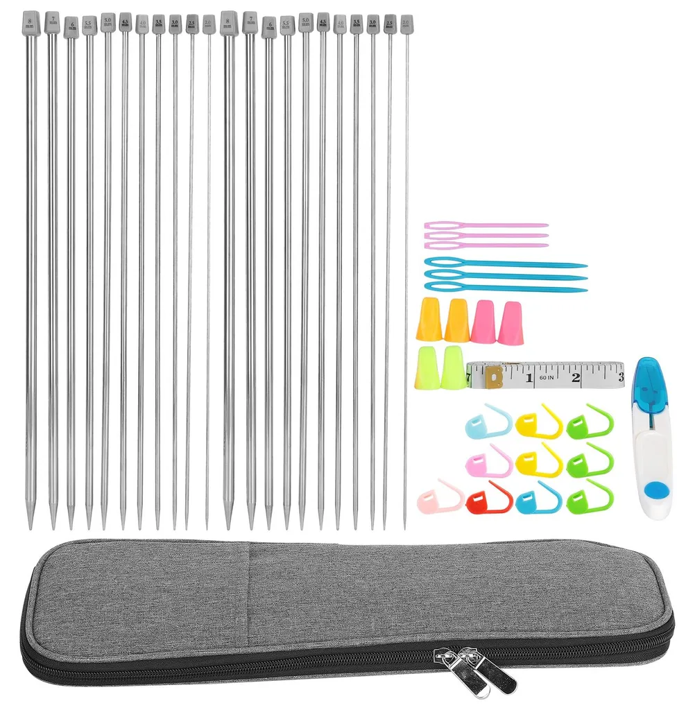Kit tricot complet avec aiguilles, marqueurs et sac de rangement (58 pcs)