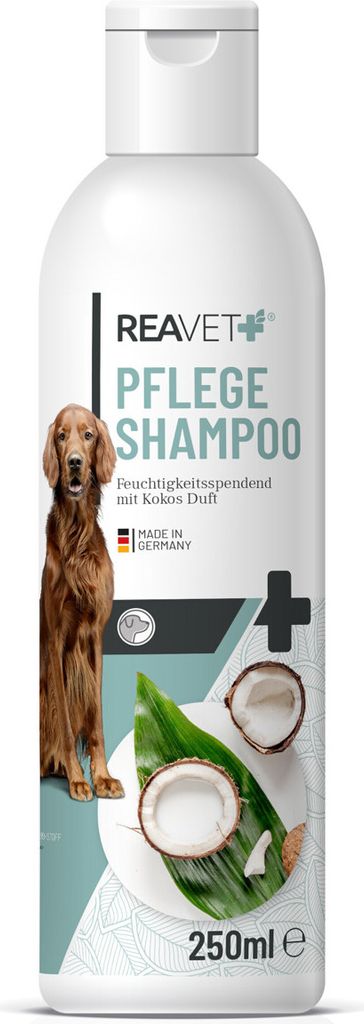 REAVET Hundeshampoo mit Kokosöl 250ml – Pflegeshampoo für Hunde, Vitale Haut, Fellglanz, Kämmbarkeit, natürliche Inhaltsstoffe