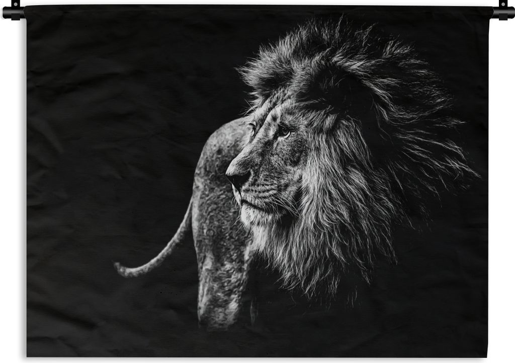 MuchoWow Wandteppich Wandbehang Tiere - Wild - Löwe - Schwarz - Weiß 60x45 cm Tapisserie Dekoration Wandtuch - Das Schlafzimmer