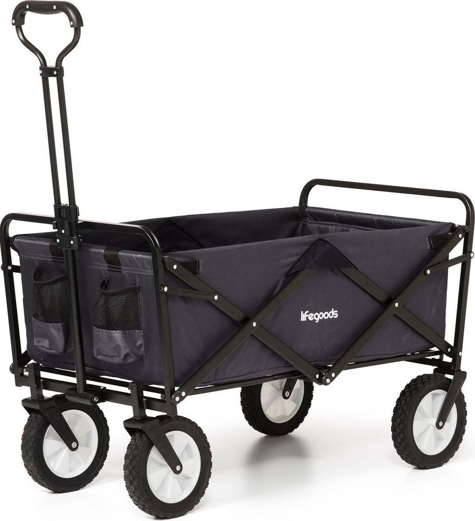 LifeGoods Bollerwagen - Faltbar - Drehbare Räder - 94L - 2 Positionen - 70KG Tragkraft - Schwarz