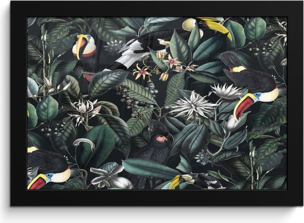 MuchoWow MuchoWow Gerahmtes Poster Blumen - Tukan - Blätter 30x20 cm - Poster mit zchwarzem Bilderrahmen - Kunstdruck - Bild-Poster