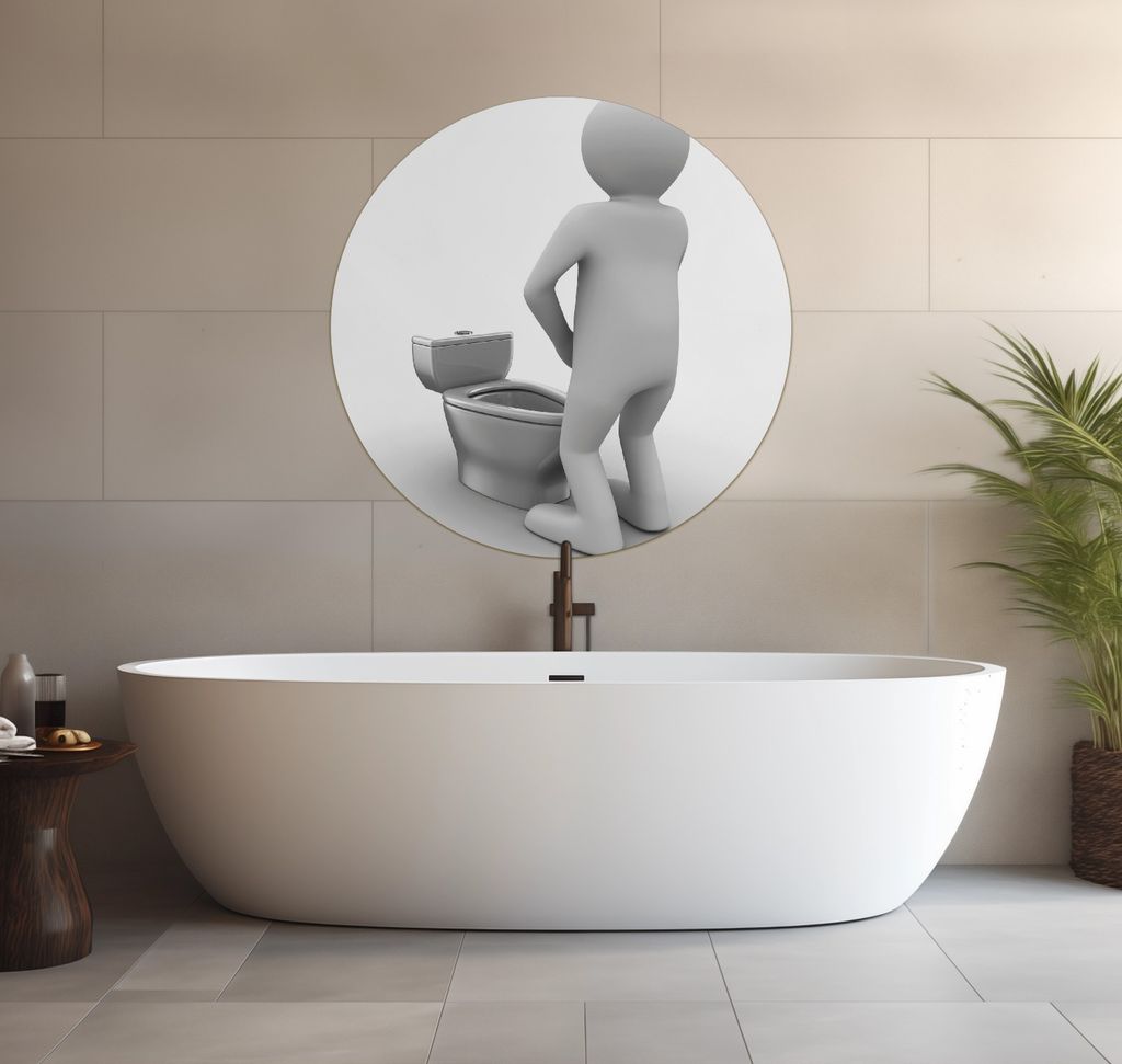 Wallario wasserfestes Poster selbstklebend 90 x 90 cm, Pinkelndes Computer-Männchen und künstliche Toilette, Badezimmerposter Spritzschutz mit Ho...