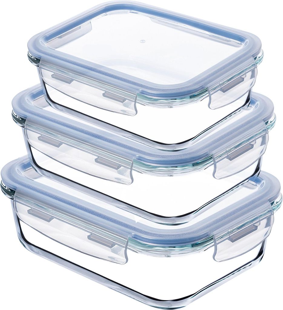 KADAX Set Lebensmittelbehälter aus Glas mit Deckel Box Lunchbox 3x