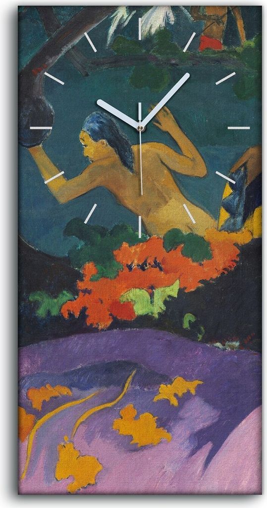 Leinwand Uhr Küche Wohnzimmer Bild 30x60 Malerei Tahiti Eingeborene Bäume Kunst - weiße Hände