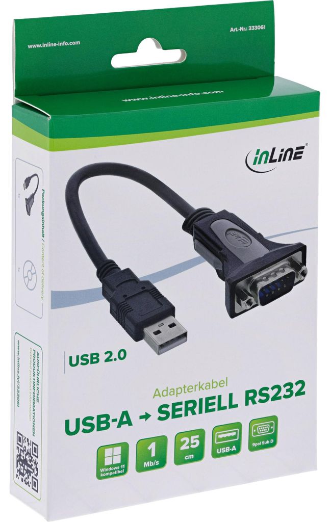 InLine USB 2.0 zu Seriell Adapterkabel, USB A an 9pol Sub D Produktbild 