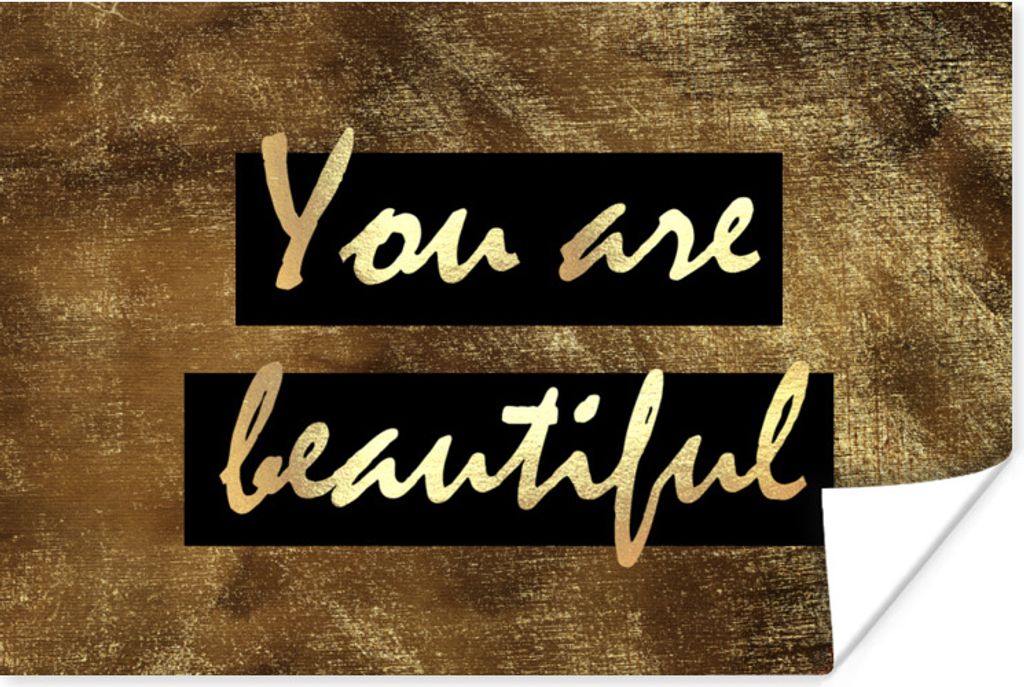 MuchoWow Poster Zitat - Schönheit - Braun - Gold 90x60 cm - Schlafzimmer