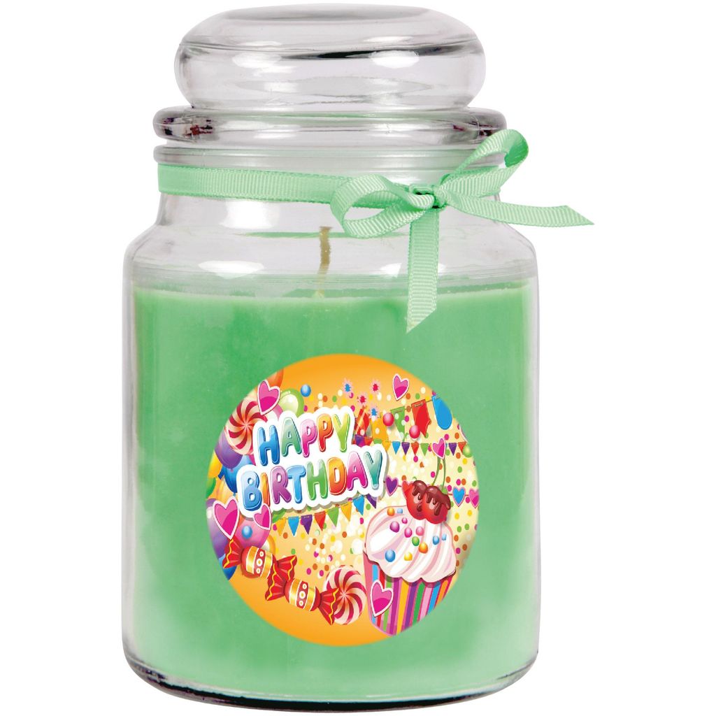 Duftkerze im Glas Coconut-Limes – Happy Birthday Cupcake, Bonbon Glas groß mit Deckel, ca. 110 Std. Brenndauer, Geschenk-Deko