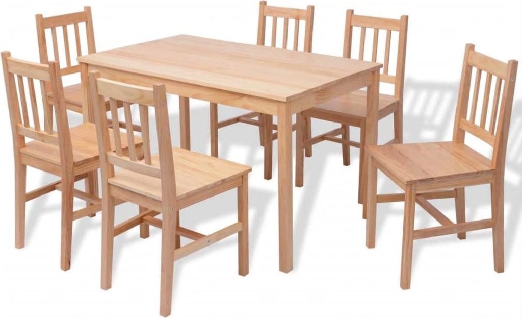 Siebenteiliges Esstisch-Set Pinienholz