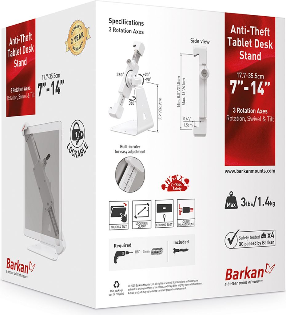 Suport tableta perete Barkan T71HL, alb Obrázek produktu 6