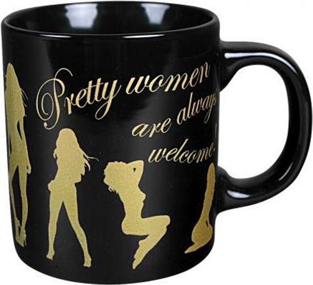Motivtasse mit Print pretty women are always welcome gelb 57358 schwarz