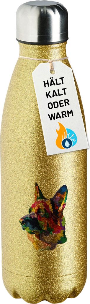 Huuraa Trinkflasche Deutscher Schäferhund Colorful 500ml Gold Edelstahl Wasserflasche Trinkflasche Geschenkidee