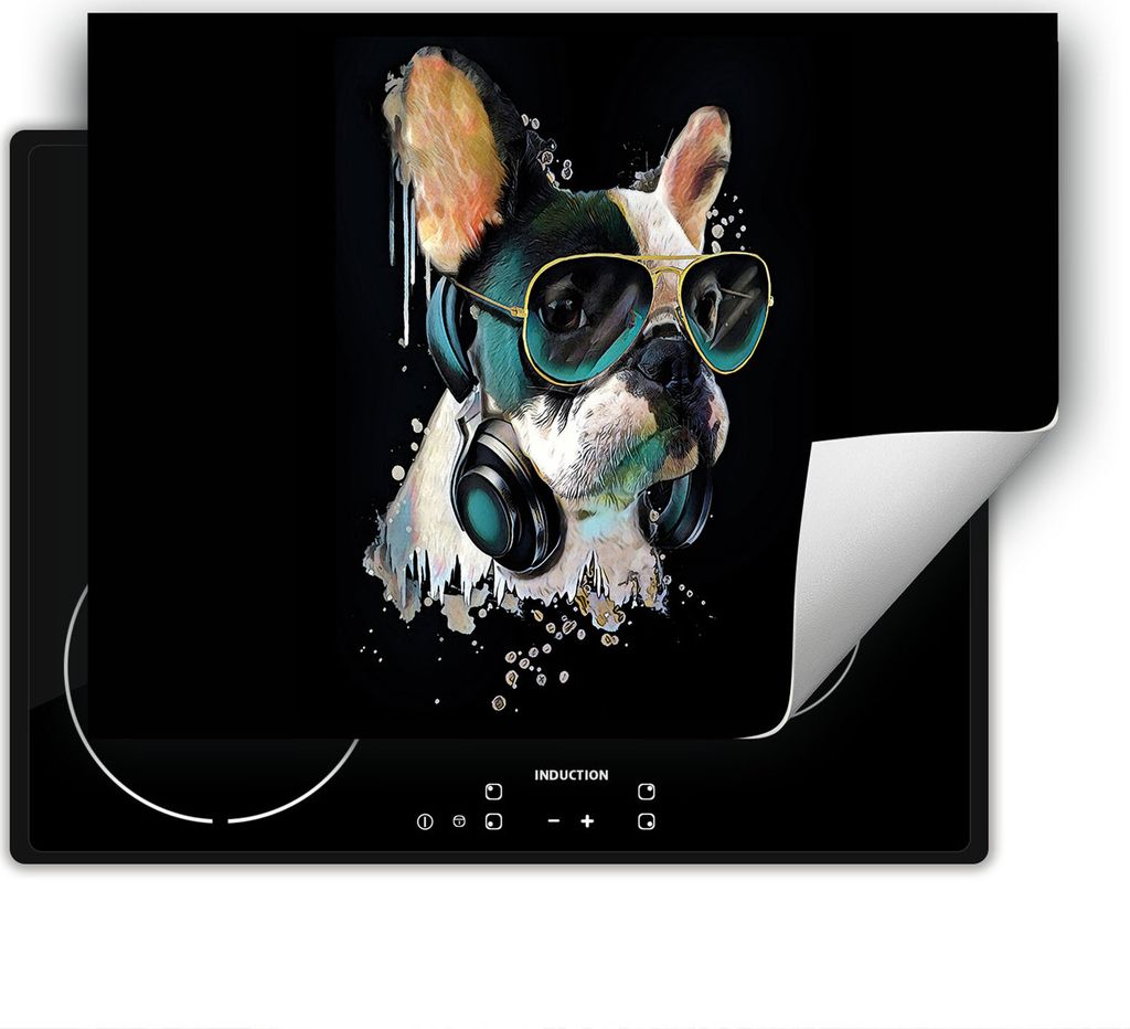 DarHaus Herdabdeckplatte 80x52 cm Anti Rutsch Matte Aufrollbar, schwarz - Hund