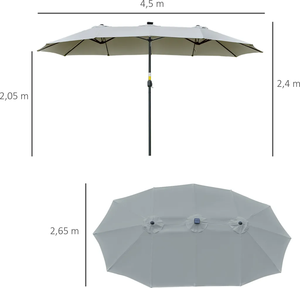 Parasol Double 4,5 m pour Réception et Grande Tablée Extérieure LED - 4