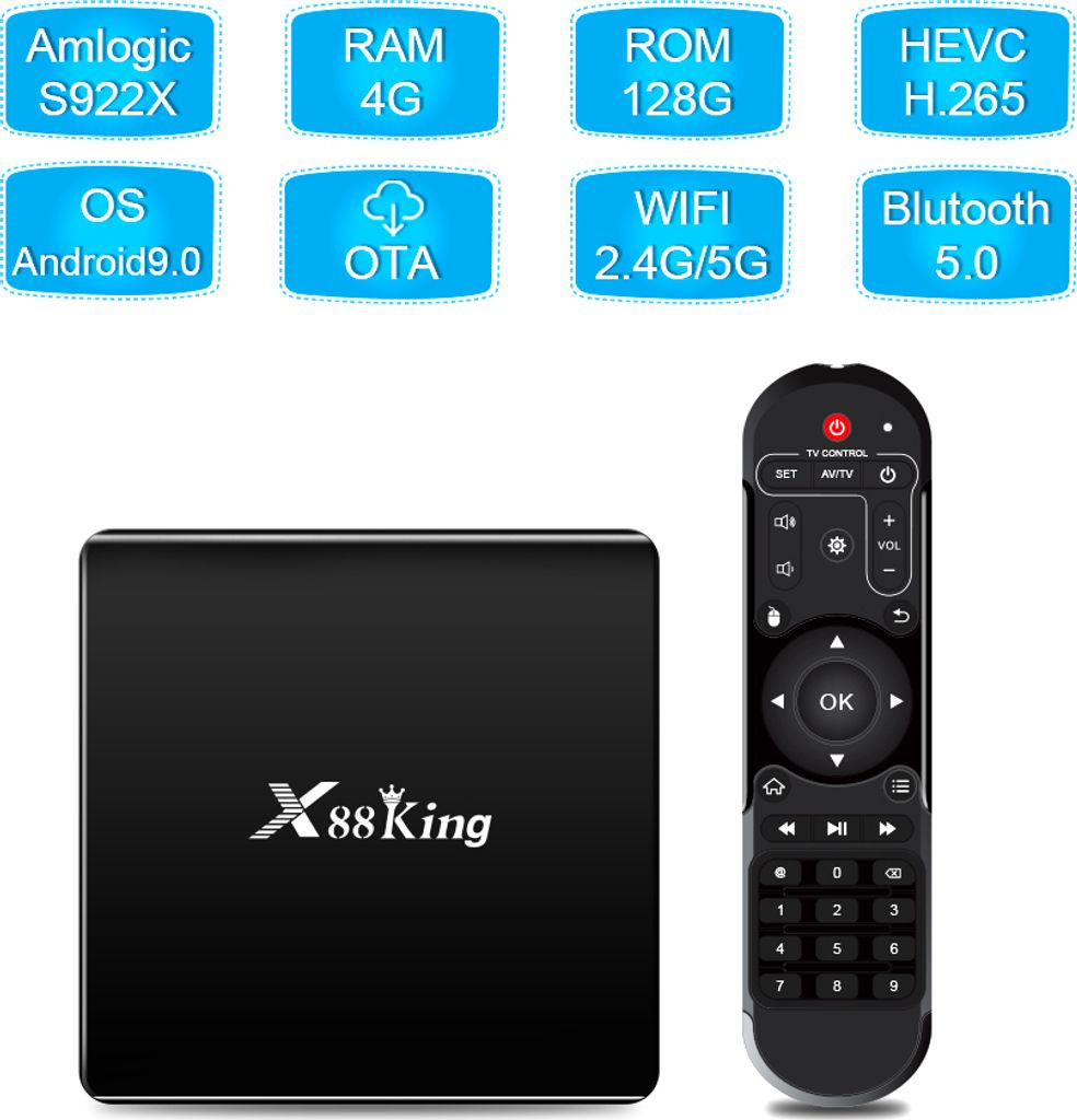X88 King TV Box 4GB LPDDR4 SDRAM 128G Flash für Amlogic S922X Android 9.0 Dual WiFi BT5.0 1000M RJ45 4K Medien Player pure black_Australian r