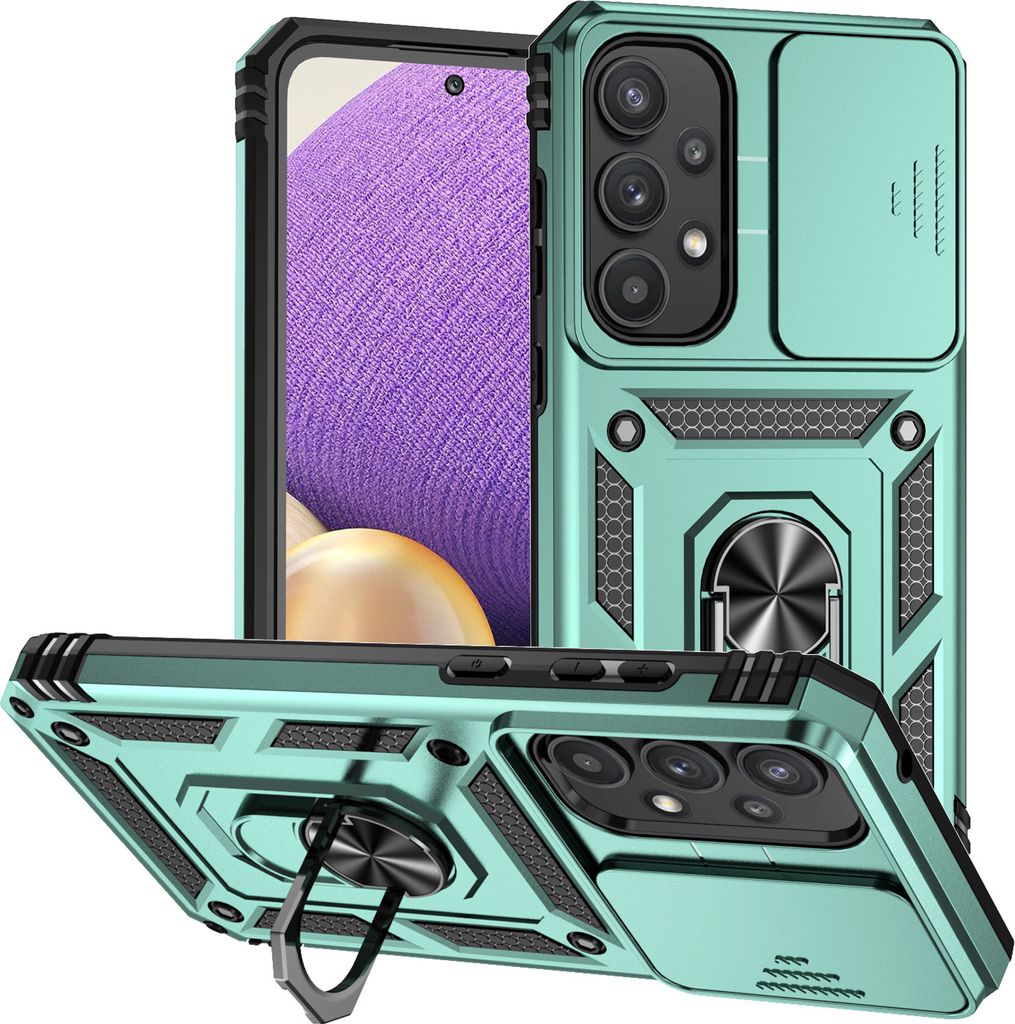 Galaxy A35 5G Hülle mit Schiebe Kamera Schutz und Ringhalter Ständer Schutzhülle für Samsung Galaxy A35 5G Grün