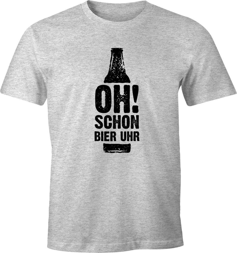 Herren T-Shirt Oh schon Bier Uhr Bierflasche Fun-Shirt Spruch-Shirt Moonworks grau-meliert M
