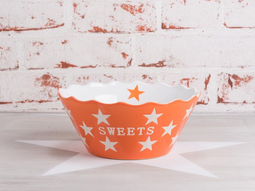 Krasilnikoff SWEETS Schale ORANGE mit weißen Sternen Keramik Schüssel