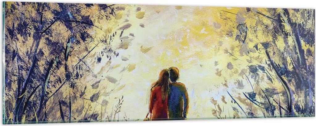 Bilder auf glas - Einteilig - Liebhaber auf Bank - 90x30cm - Glasbilder - Wandbilder - Bilder - zum Aufhängen bereit - Wanddekoration aus Glas - G...