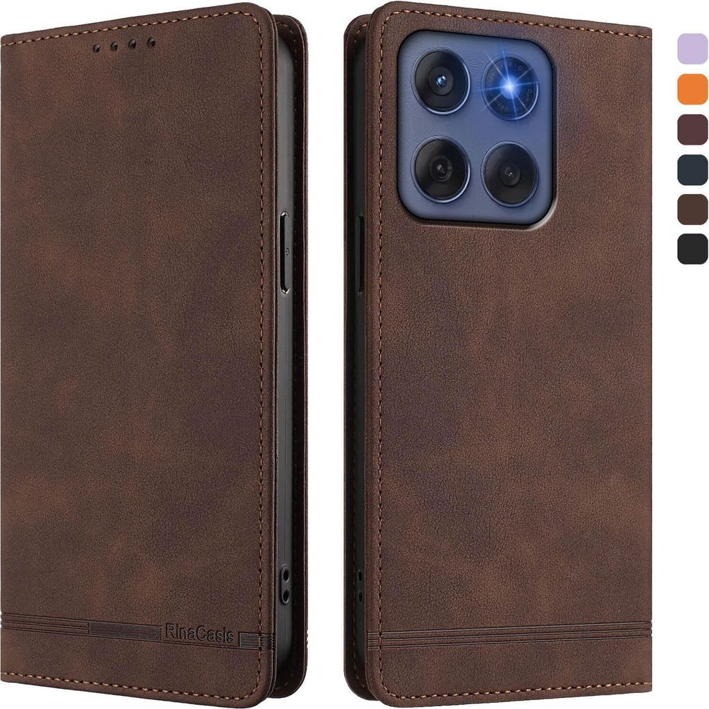 Hülle für Motorola Edge 60/ Edge 60 Fusion, Retro Kunstleder Ständer Klapphülle mit Kartenfächer und Magnetische Braun