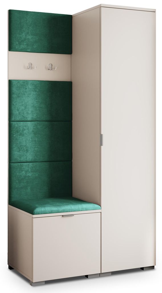 Masseno Garderobe-Set LORI 95/181/51 cm Modern Garderobenschrank Kaschmir, Veloursstoff MONOLITH 37 (Grün)