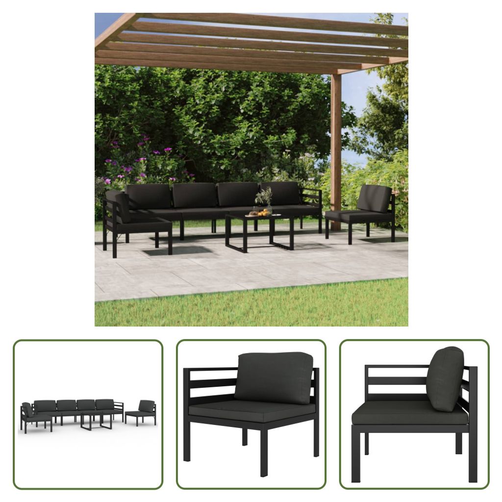 The Living Store 7-tlg. Garten-Lounge-Set mit Kissen Aluminium Anthrazit