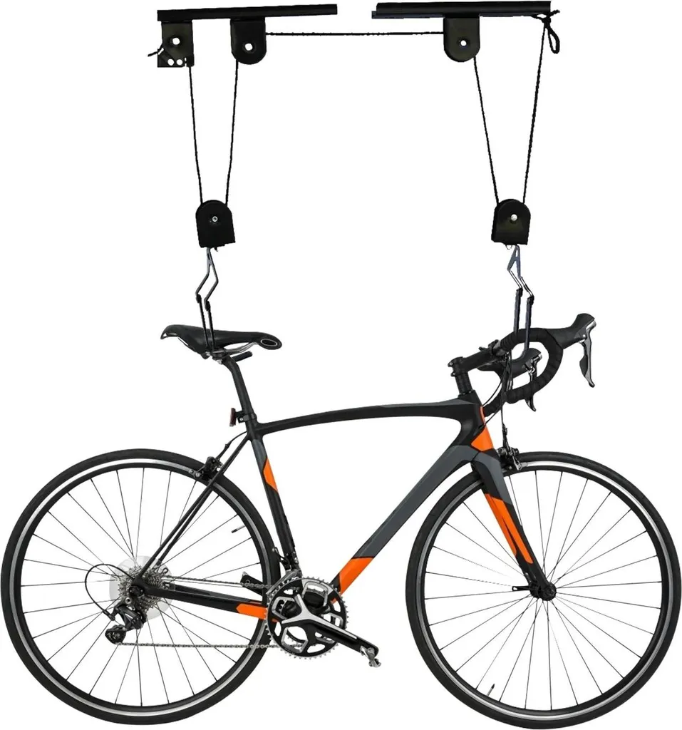 Support plafond vélo avec mécanisme de levage et poulie pour rangement