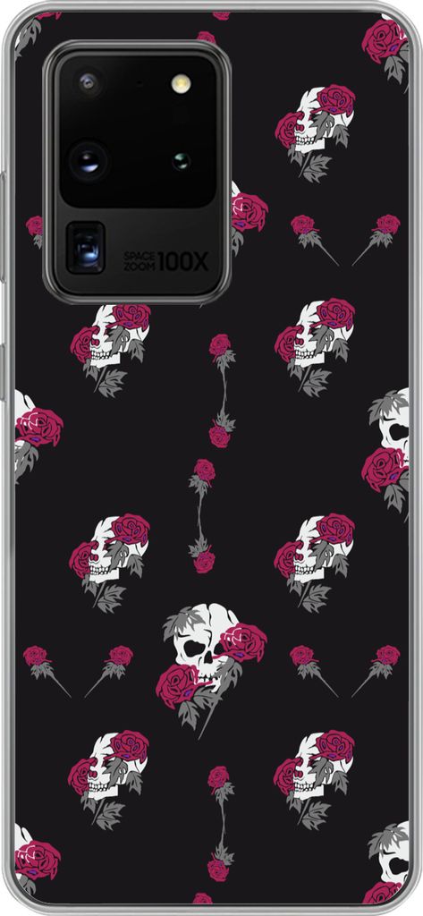 MuchoWow Handyhülle Schutzhülle Hülle für Telefoonhoesje Samsung Galaxy S20 Ultra Mädchen - Totenkopf - Rosen - Muster - Mädchen - Kinder -...