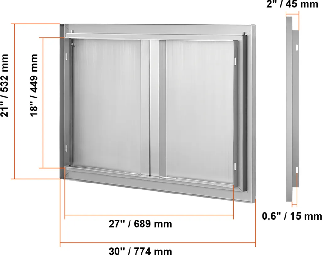 Double Porte Cuisine Extérieure Inox 774x532 mm avec Poignées Intégrées - 8