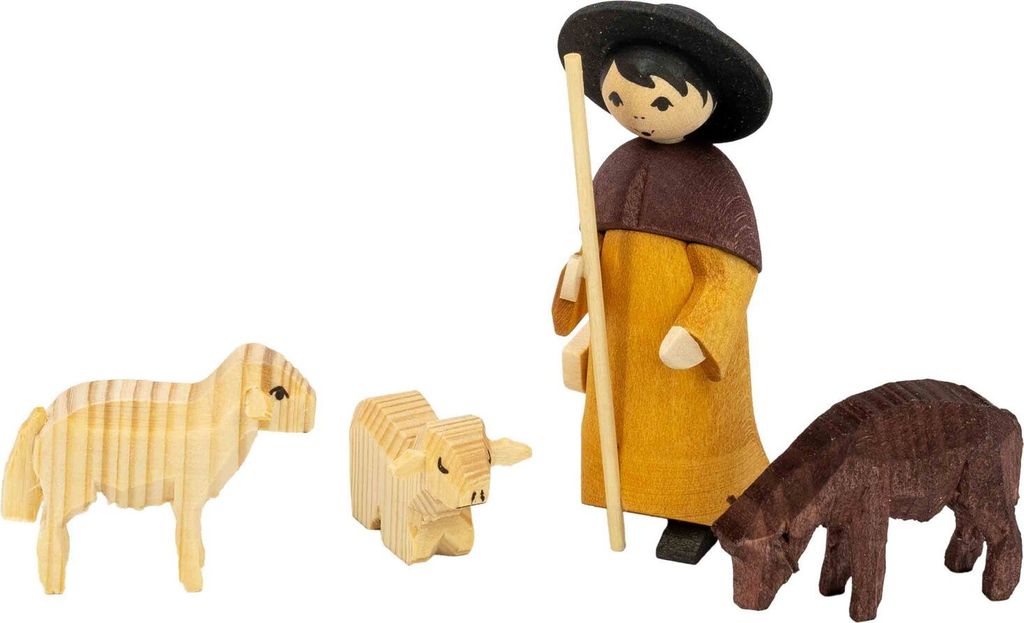 Hirte mit 3 Schafen gebeizt (7cm) von ULMIK