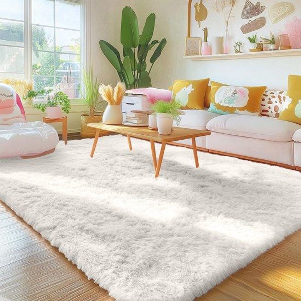 Hoogpolig Antislip Vloerkleed in Crème, Wasbaar, 240 x 340 cm, für Wohnzimmer, Kinderzimmer, Schlafzimmer