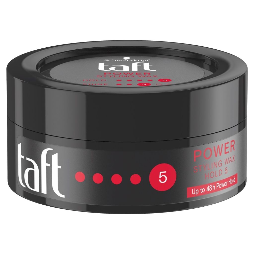 A black jar of hair styling wax with red accents and text.