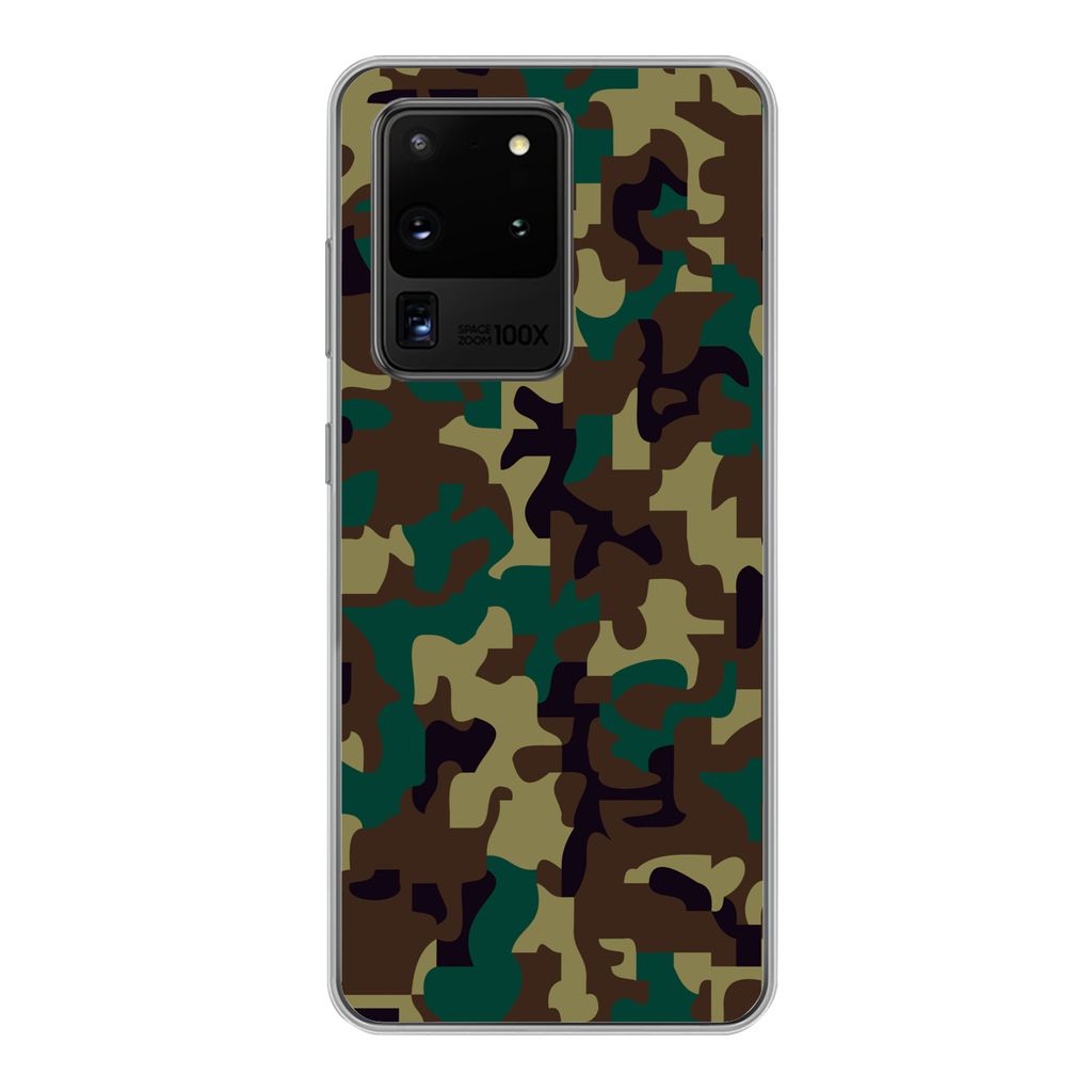 MuchoWow Handyhülle Schutzhülle Hülle für Samsung Galaxy S20 Ultra Camouflage-Muster mit dunklen Farben Silikon Softcase Handy Hülle - Karte...
