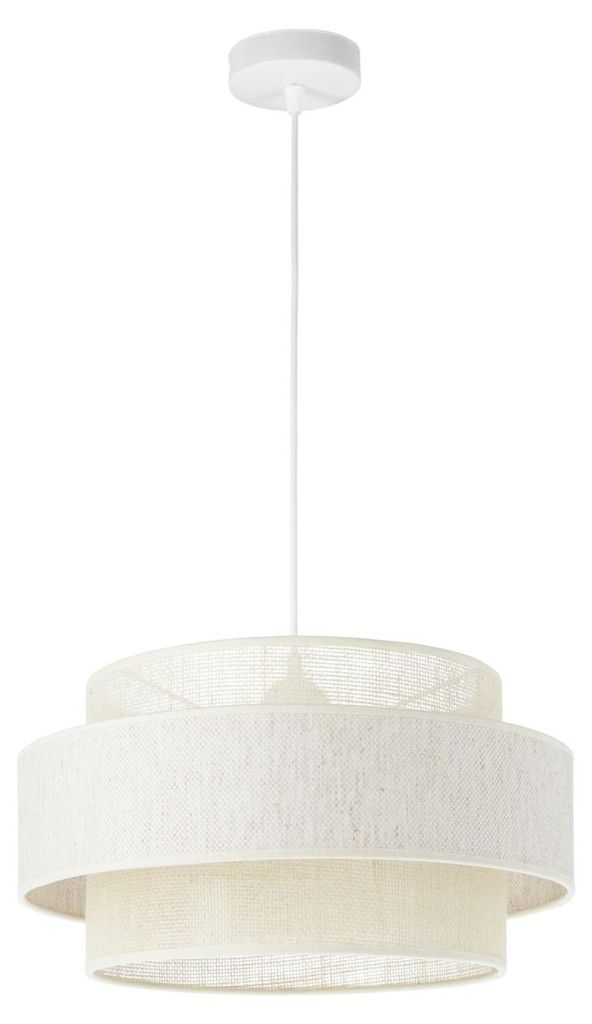 Pendelleuchte Metall Stoff E27 rund Ø 40 cm H: max. 90 cm Weiß Creme Modern Hängelampe
