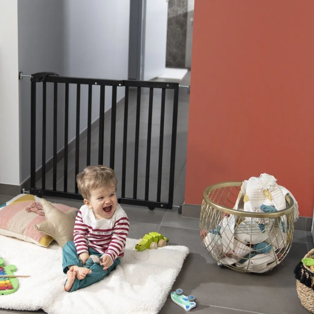 Barrière de Sécurité Enfant Extensible Noire Fixation Pression et Vis - 20