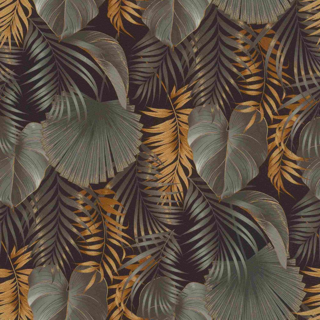 Vliestapete 462043 Tapete Botanical Dschungel 53 x 1005 cm Rasch Selection Grau Schwarz Gold