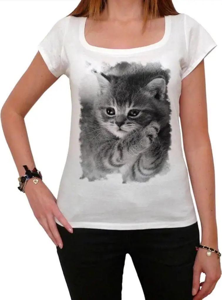Damen Grafik T-Shirt Graues Kätzchen schlafend – Gray Kitten Sleeping – Öko-Verantwortlich Vintage Jahrgang Kurzarm Lustige Druck Geburtstag ...