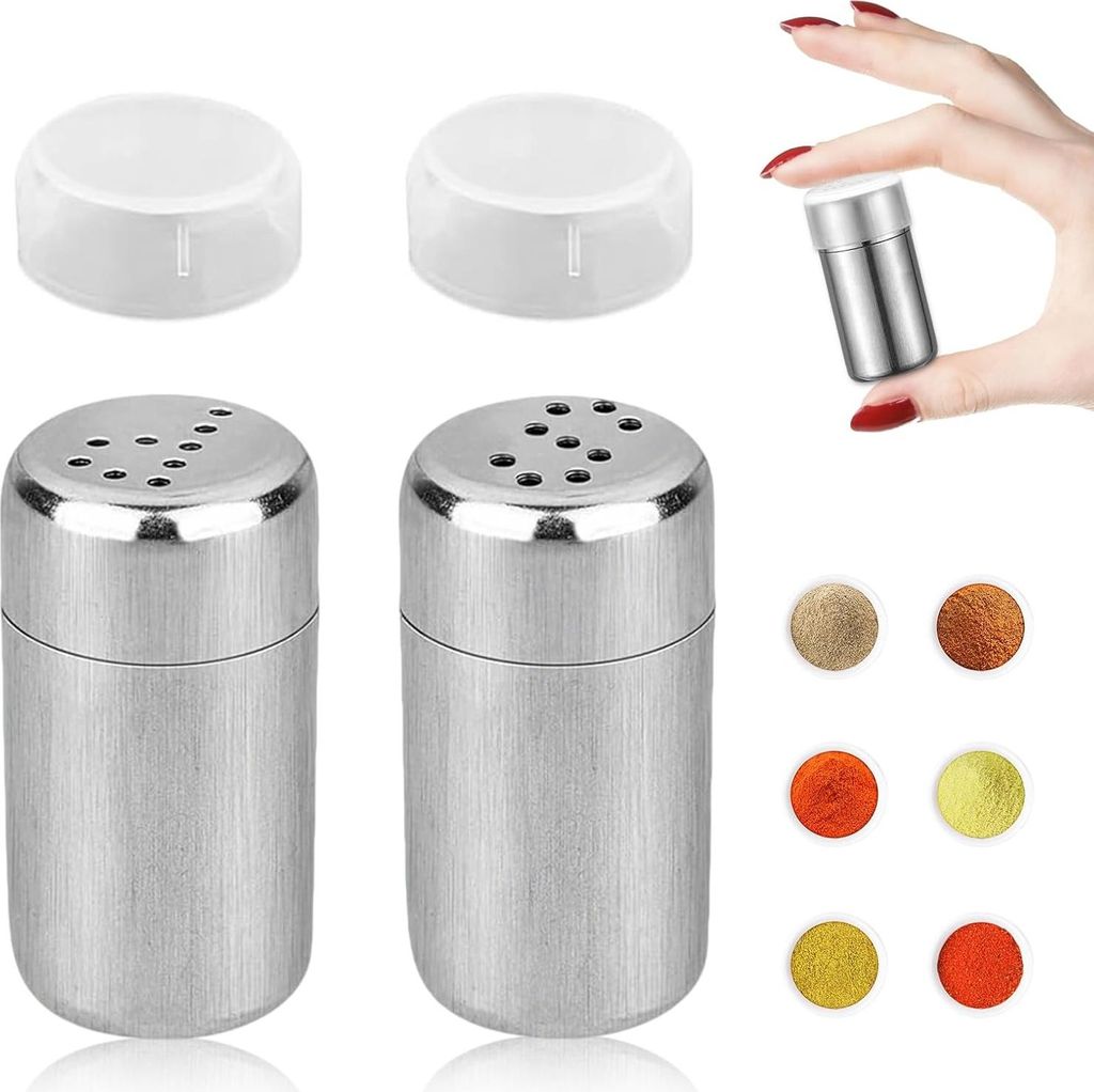 2 Stš¹ck Mini Salzstreuer fš¹r Unterwegs, Edelstahl Salz, 5ml Salzstreuer Klein mit Deckel, Gewš¹rzflaschen Reise,Staubzuckerstreuer, Salz un...