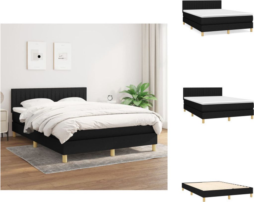 vidaXL Boxspringbett mit Matratze Schwarz 140x200 cm Stoff - Betten & Bettgestelle
