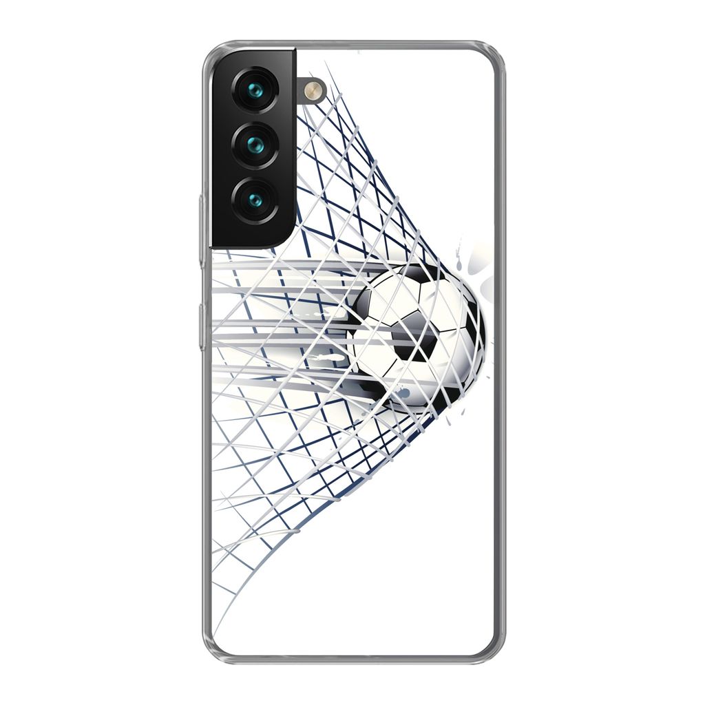MuchoWow Handyhülle Schutzhülle Hülle für Samsung Galaxy S22 Plus Eine Illustration eines Fußballs, der ins Tor geht - Jungen - Mädchen - K...