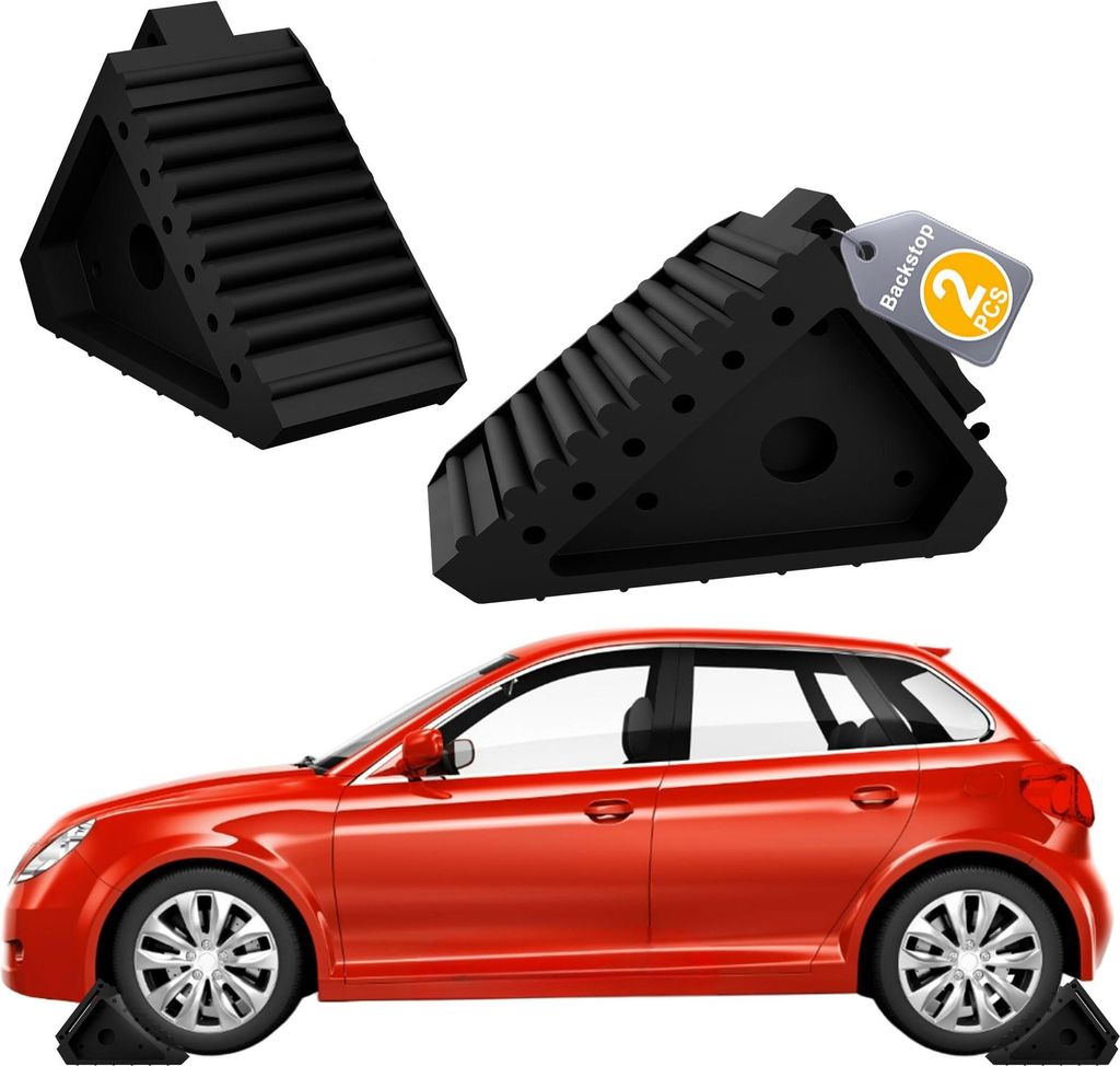 FIVMEN 2 Stück Unterlegkeile Anhänger mit Griff, Anti-Rutsch Gummiblock,Schwarz Verstärktes Heavy Duty Unterlegkeil,Gummistopper für Bremskeile...
